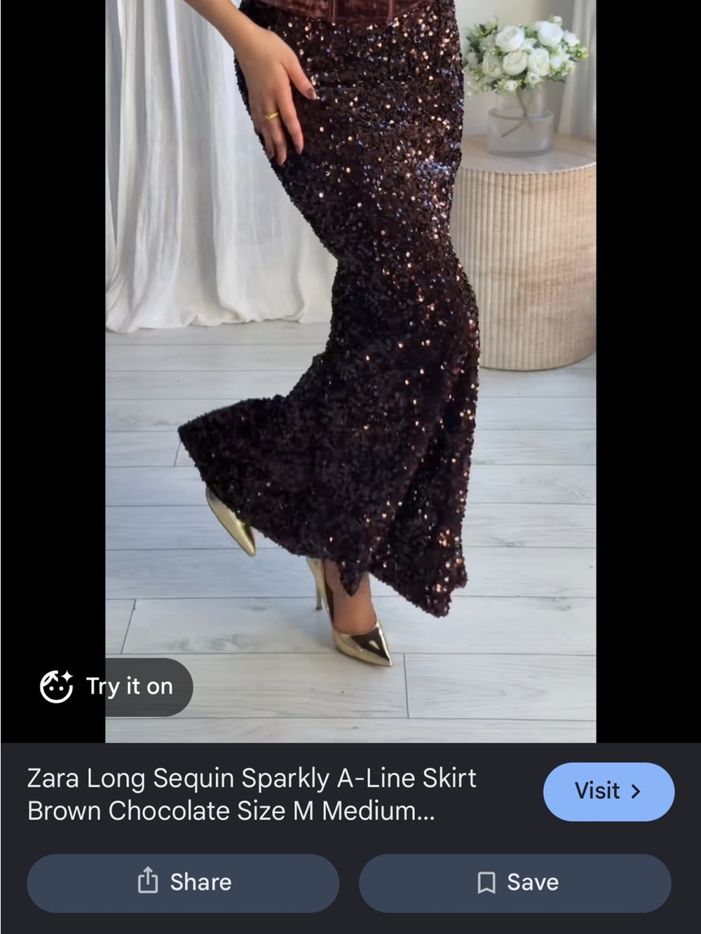 Zara Chocolate Brown Sequin Maxi Skirt - Picture 6 of 6